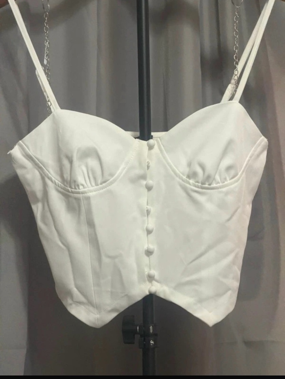 Papermoon White Bustier Crop Top with Covered Buttons